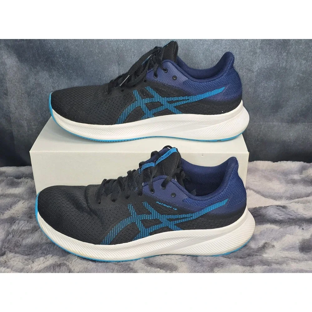 Asics Patriot‎ 13 Running Shoes Black Deep Ocean Blue Mesh Sneakers Mens 9